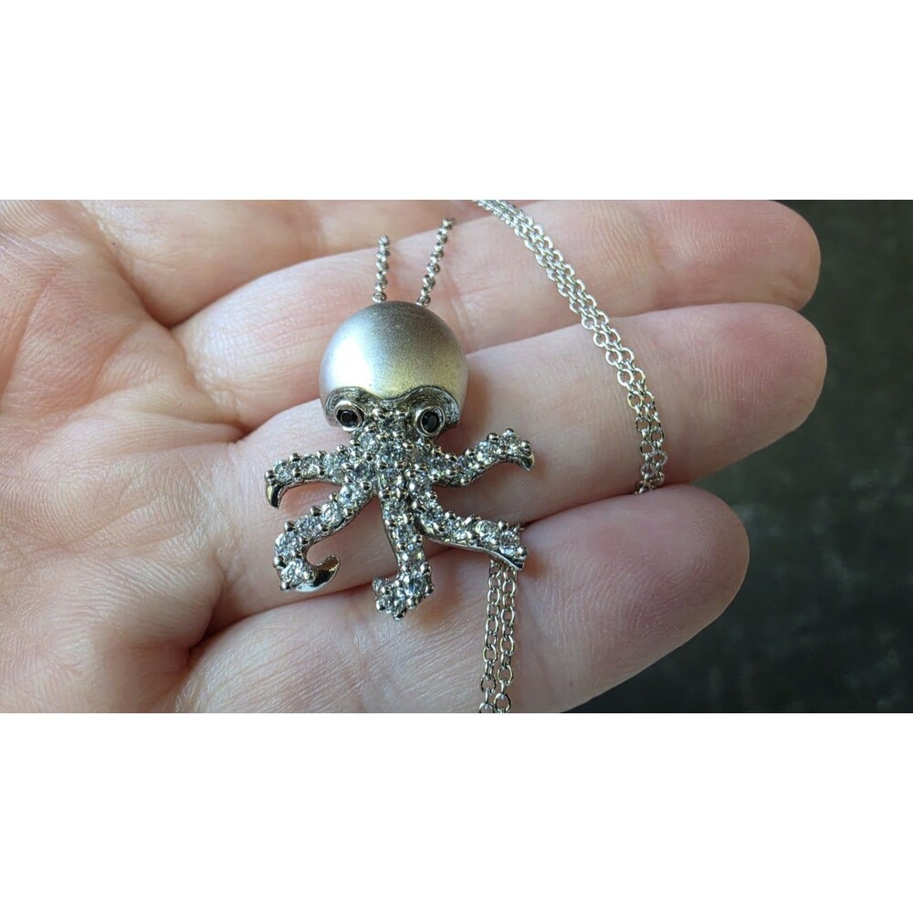 925 Sterling Silver CZ Octopus Pendant Necklace Vintage
